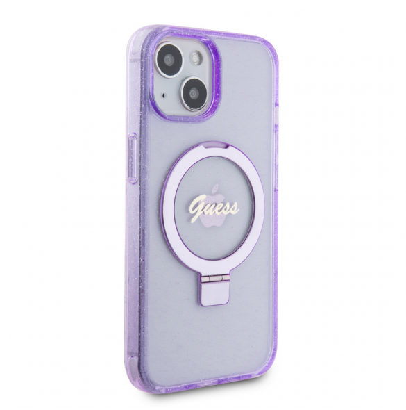 Iphone 15 Guess - Iml Ringställfunktion Magsafe-fodral Med Glitter - Lila
