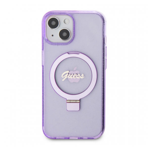 Iphone 15 Guess - Iml Ringställfunktion Magsafe-fodral Med Glitter - Lila