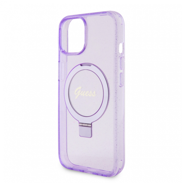 Iphone 15 Guess - Iml Ringställfunktion Magsafe-fodral Med Glitter - Lila
