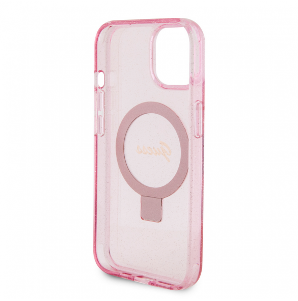 Iphone 15 Guess - Iml Ringställfunktion Magsafe-fodral Med Glitter - Rosa