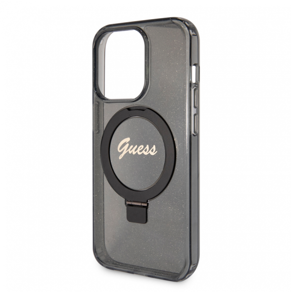 Iphone 15 Pro Guess - Iml Ringställfunktion Magsafe-fodral Med Glitter - Svart