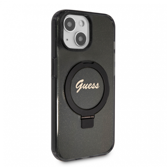 Iphone 15 Guess - Iml Ringställfunktion Magsafe-fodral Med Glitter - Svart