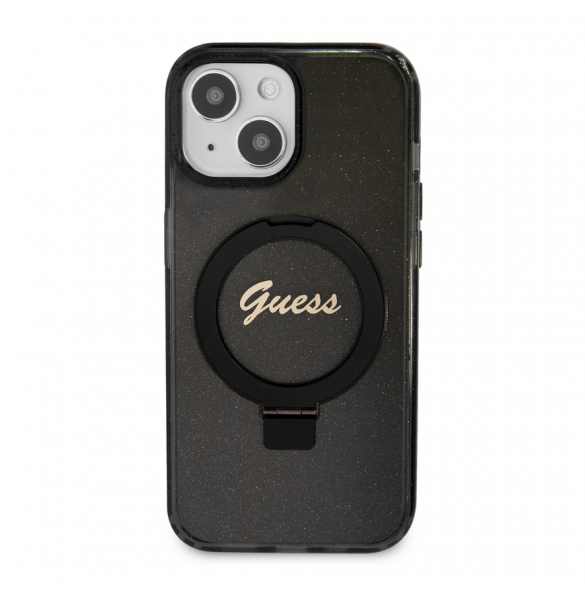Iphone 15 Guess - Iml Ringställfunktion Magsafe-fodral Med Glitter - Svart