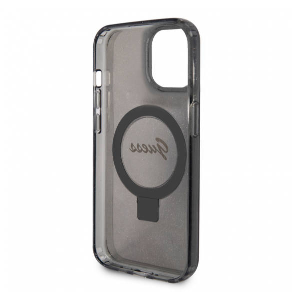 Iphone 15 Guess - Iml Ringställfunktion Magsafe-fodral Med Glitter - Svart