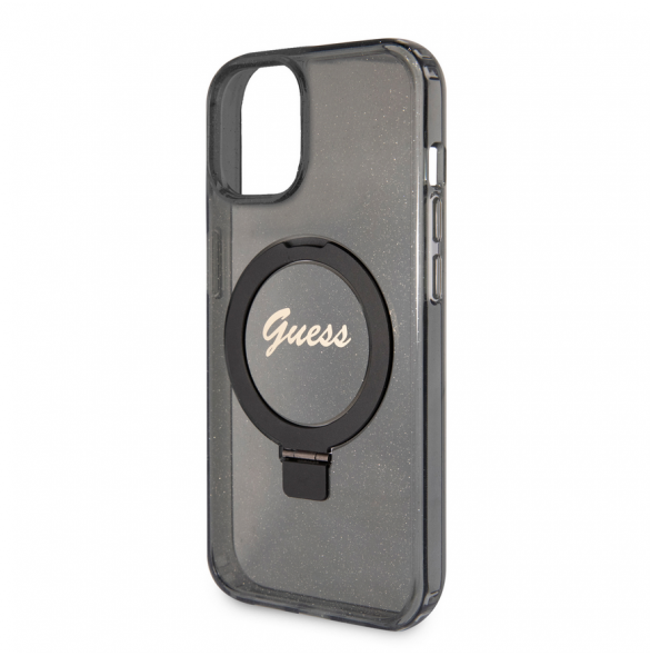 Iphone 15 Guess - Iml Ringställfunktion Magsafe-fodral Med Glitter - Svart