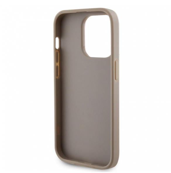 Iphone 15 Pro Guess Pu Läder 4g Rund Metalllogo Med Strass - Guld