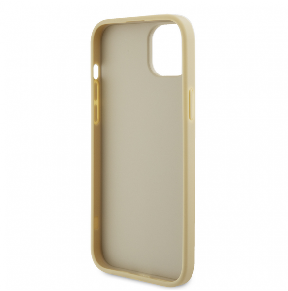 Iphone 15 Guess Pu Läder 4g Rund Metalllogo Med Strass - Guld