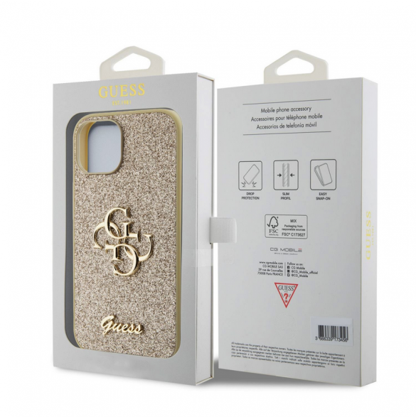 Iphone 13 Guess - Pu-fodral Fast Glitter Med Stor 4g Metalllogo - Guld