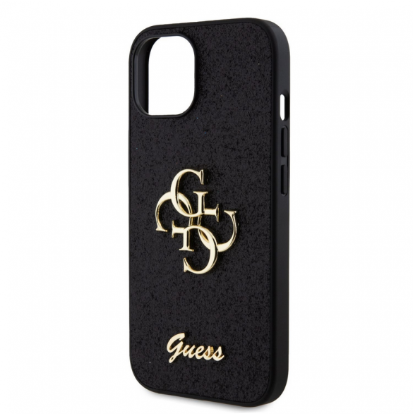 Iphone 12 / 12 Pro-guess - Pu-fodral Fast Glitter Med Stor 4g Metalllogo - Svart
