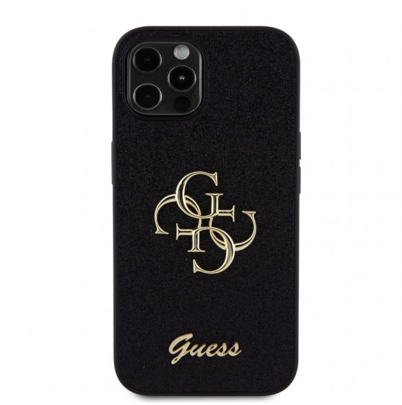 Iphone 12 / 12 Pro-guess - Pu-fodral Fast Glitter Med Stor 4g Metalllogo - Svart