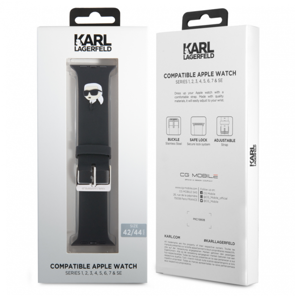 Karl - Apple Watch Strap Gummi Nft K Huvudlogo - Svart-42/44mm