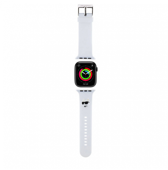Karl - Apple Watch Strap Gummi Nft Choupette Huvudlogo - Vit-42/44mm