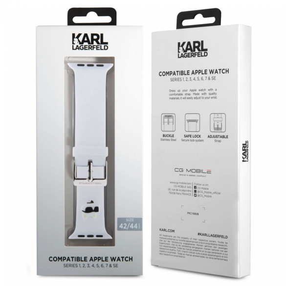 Karl - Apple Watch Strap Gummi Nft Choupette Huvudlogo - Vit-42/44mm