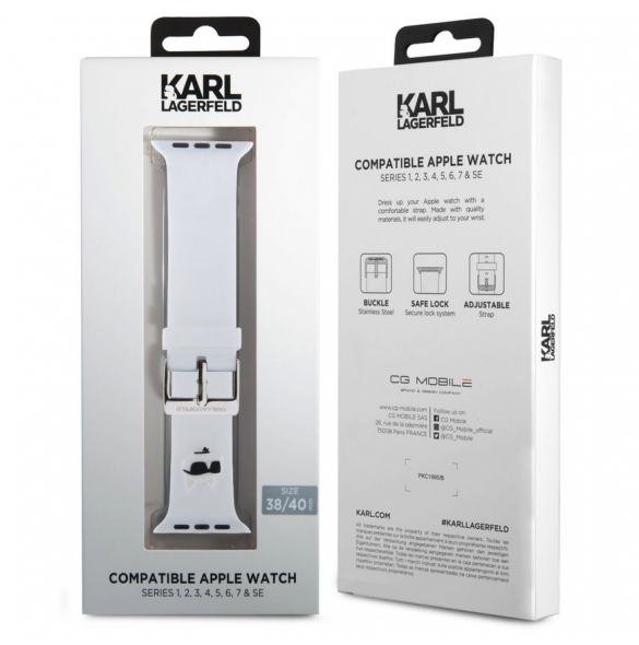 Karl - Apple Watch Strap Gummi Nft Choupette Huvudlogo - Vit-38/40mm