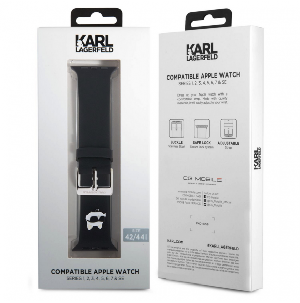 Karl - Apple Watch Strap Gummi Nft Choupette Huvudlogo - Svart-42/44mm