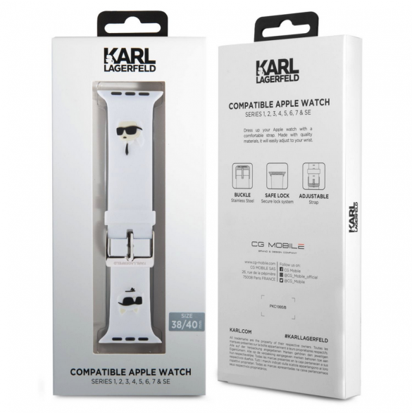 Karl - Apple Watch Strap Gummi Nft Logologor För Karl Och Choupette Huvud - Vit-38/40mm