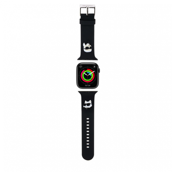 Karl - Apple Watch Strap Gummi Nft Logologor För Karl Och Choupette-huvud - Svart-42/44mm