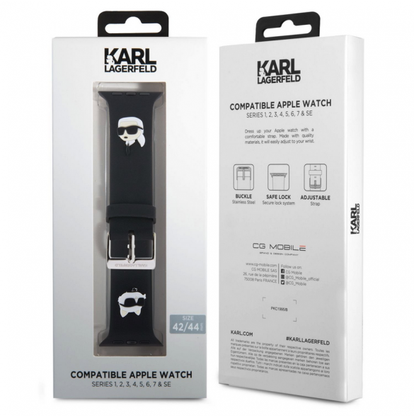 Karl - Apple Watch Strap Gummi Nft Logologor För Karl Och Choupette-huvud - Svart-42/44mm
