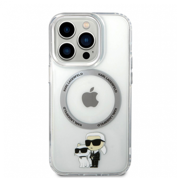 Iphone 15 Pro Max Karl - Magsafe - Iml Metal Outline Nft Karl & Choupette - Transparent