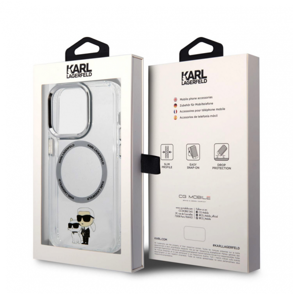 Iphone 15 Pro Max Karl - Magsafe - Iml Metal Outline Nft Karl & Choupette - Transparent
