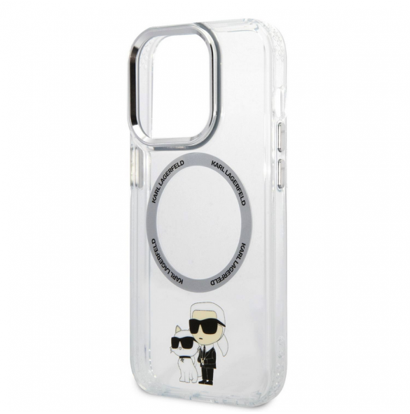 Iphone 15 Pro Max Karl - Magsafe - Iml Metal Outline Nft Karl & Choupette - Transparent