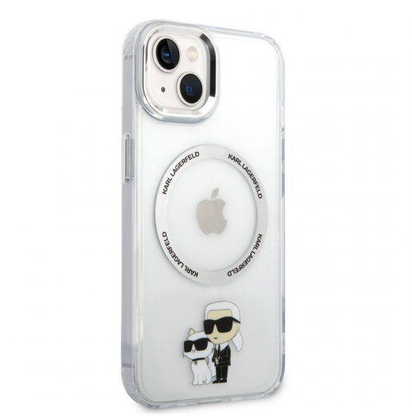 Iphone 15 Plus Karl - Magsafe - Iml Metal Outline Nft Karl & Choupette - Transparent