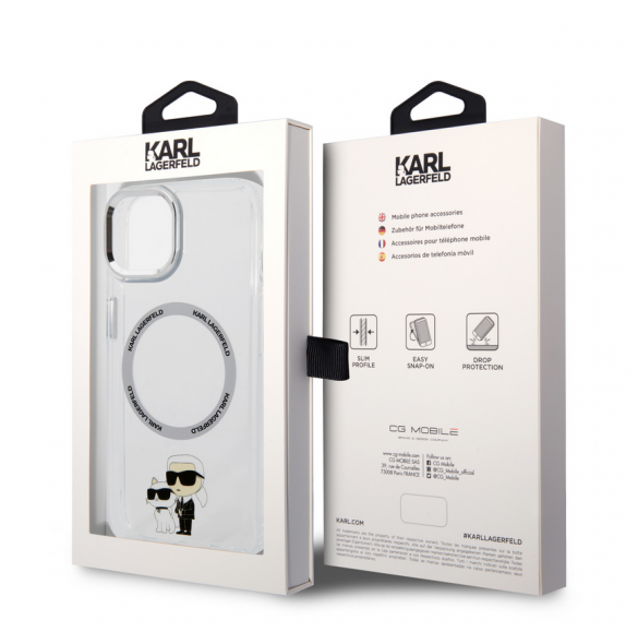 Iphone 15 Plus Karl - Magsafe - Iml Metal Outline Nft Karl & Choupette - Transparent