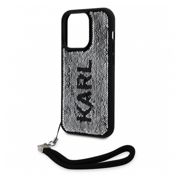 Karl Lagerfeld Paljetter Vändbart Fodral för iPhone 15 Pro Max Svart/Silver