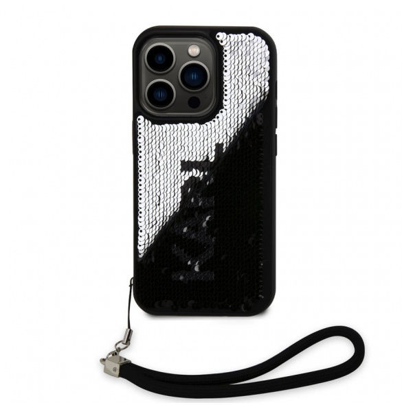 Karl Lagerfeld Paljetter Vändbart Fodral för iPhone 15 Pro Max Svart/Silver