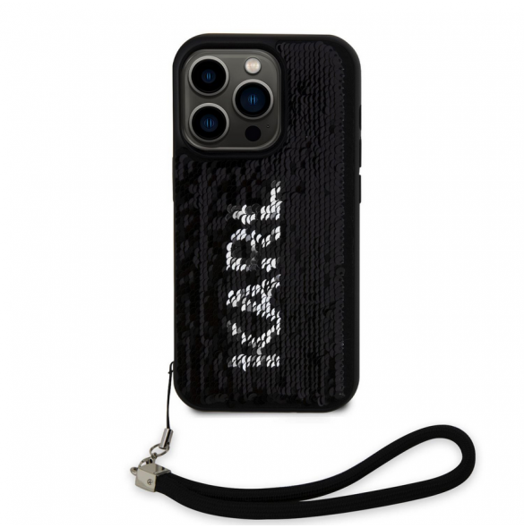 Karl Lagerfeld Paljetter Vändbart Fodral till iPhone 15 Pro Svart/Silver