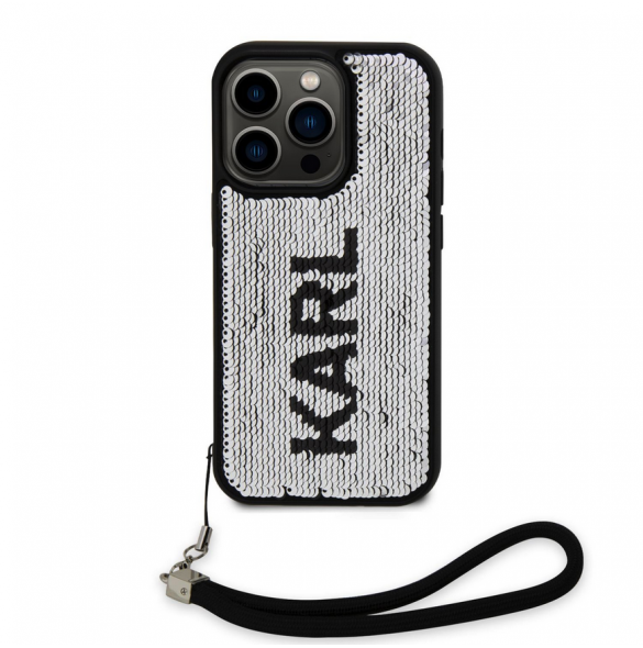 Karl Lagerfeld Paljetter Vändbart Fodral till iPhone 15 Pro Svart/Silver