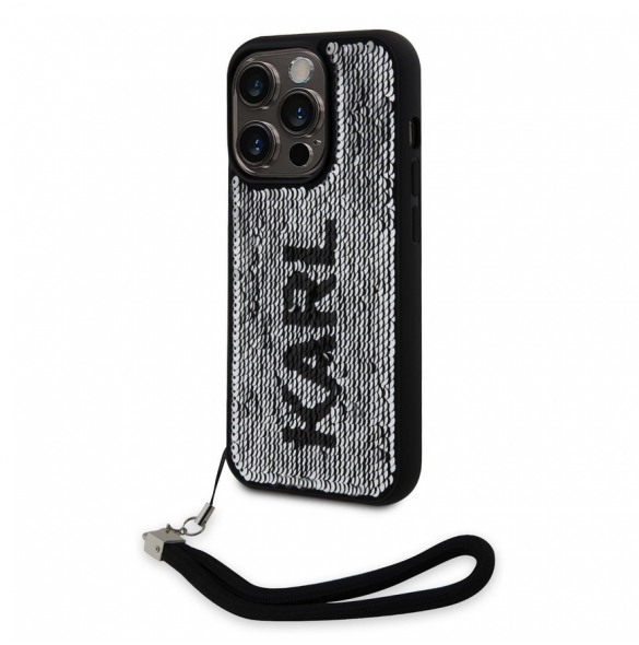 Karl Lagerfeld Paljetter Vändbart Fodral till iPhone 15 Pro Svart/Silver
