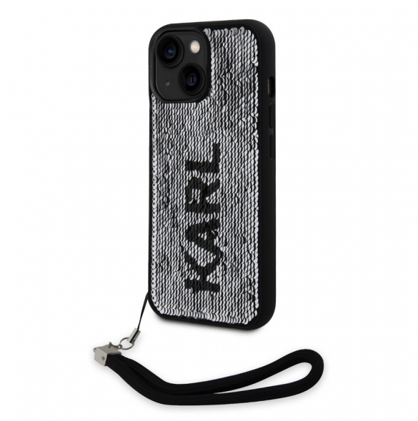 Karl Lagerfeld Paljetter Vändbart Fodral till iPhone 15 Svart/Silver