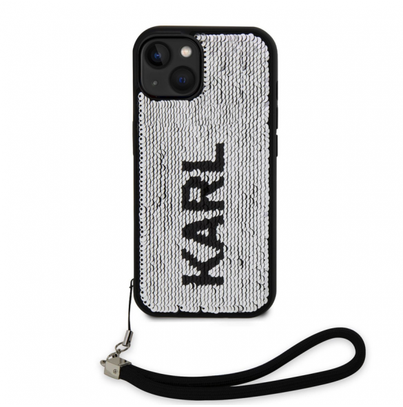 Karl Lagerfeld Paljetter Vändbart Fodral till iPhone 15 Svart/Silver