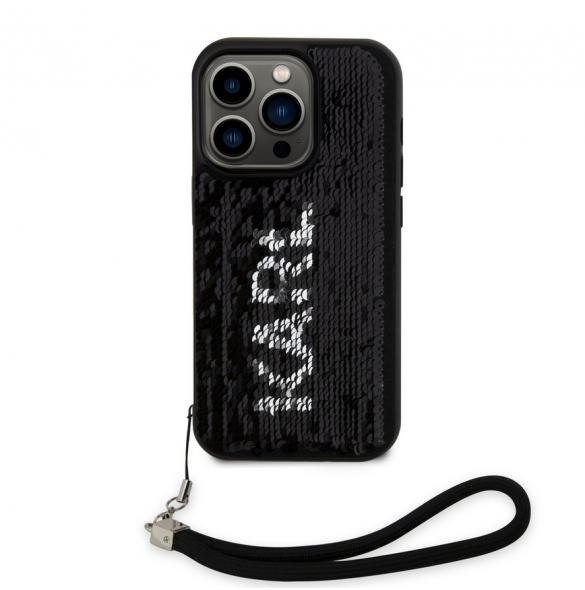 Karl Lagerfeld Paljetter Vändbart Fodral till iPhone 13 Pro Max Svart/Silver