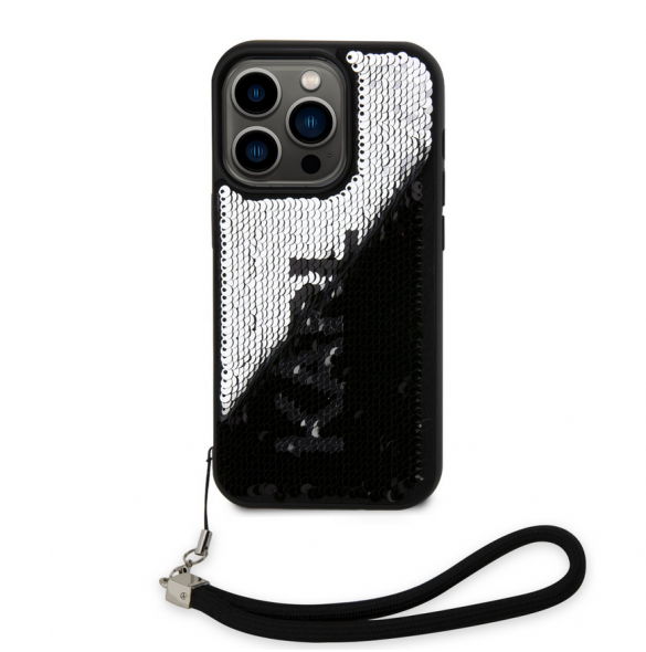Karl Lagerfeld Paljetter Vändbart Fodral till iPhone 13 Pro Max Svart/Silver