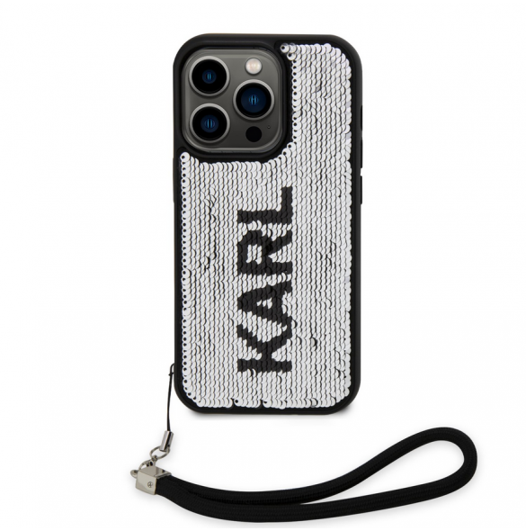 Karl Lagerfeld Paljetter Vändbart Fodral till iPhone 13 Pro Max Svart/Silver