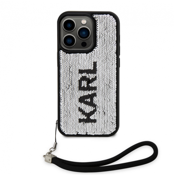 Karl Lagerfeld Paljetter Vändbart Fodral till iPhone 13 Pro Svart/Silver