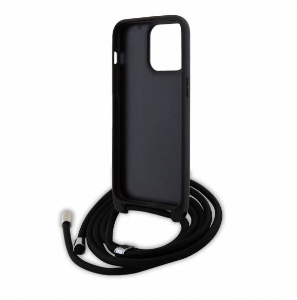 Karl Lagerfeld Saffiano Nylon Crossbody Metall Karl och Choupette Fodral för iPhone 15 Pro Max Svart