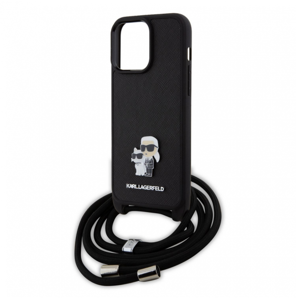 Karl Lagerfeld Saffiano Nylon Crossbody Metall Karl och Choupette Fodral för iPhone 15 Pro Max Svart