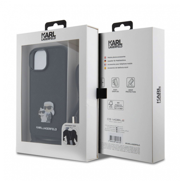 Karl Lagerfeld Saffiano Nylon Crossbody Metall Karl och Choupette Fodral till iPhone 15 Svart