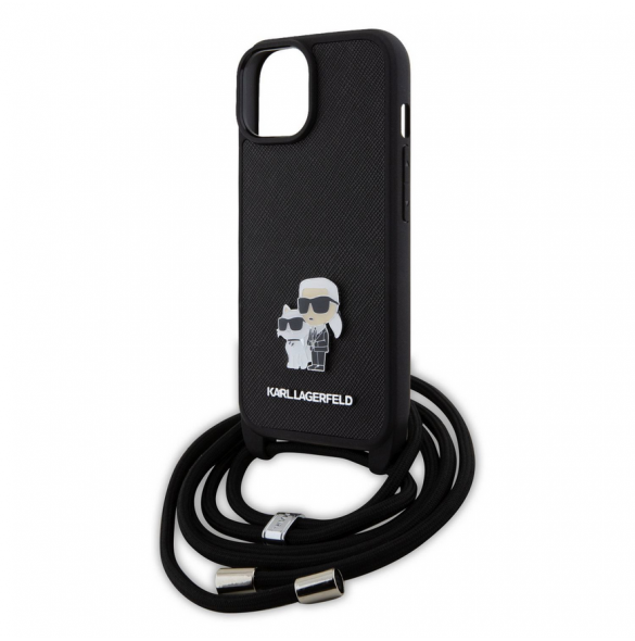 Karl Lagerfeld Saffiano Nylon Crossbody Metall Karl och Choupette Fodral till iPhone 15 Svart