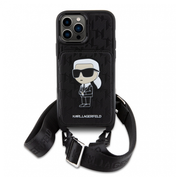 Karl Lagerfeld Saffiano Monogram Crossbody Ikonik NFT-fodral till iPhone 14 Pro Max Svart