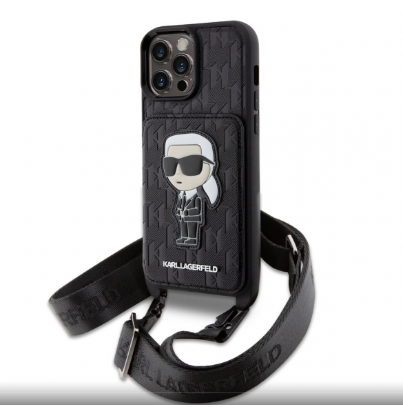 Karl Lagerfeld Saffiano Monogram Crossbody Ikonik NFT-fodral till iPhone 14 Pro Max Svart