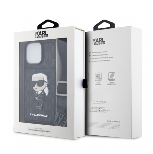 Karl Lagerfeld Saffiano Monogram Crossbody Ikonik NFT-fodral till iPhone 14 Pro Max Svart