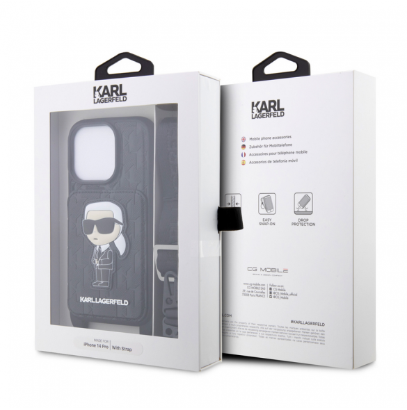Karl Lagerfeld Saffiano Monogram Crossbody Ikonik NFT-fodral för iPhone 14 Pro Svart