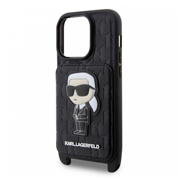 Karl Lagerfeld Saffiano Monogram Crossbody Ikonik NFT-fodral för iPhone 14 Pro Svart
