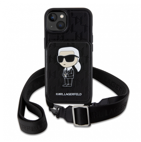 Karl Lagerfeld Saffiano Monogram Crossbody Ikonik NFT-fodral till iPhone 14 Svart