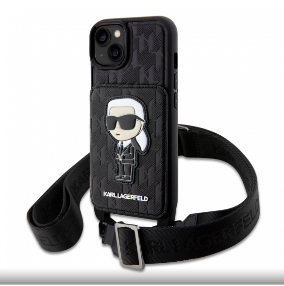 Karl Lagerfeld Saffiano Monogram Crossbody Ikonik NFT-fodral till iPhone 14 Svart