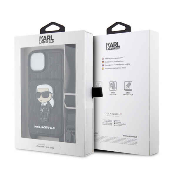 Karl Lagerfeld Saffiano Monogram Crossbody Ikonik NFT-fodral till iPhone 14 Svart